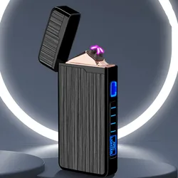 New Electric Lighter Metal Windproof Pulse Flameless Plasma USB Rechargeable Dual Arc Lighter LED Power Display Men's Tools