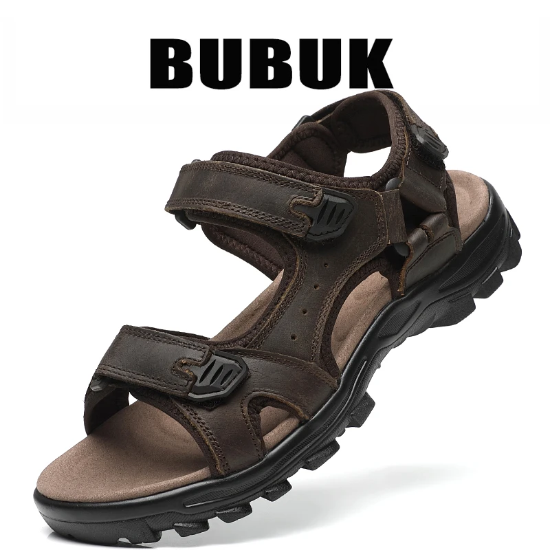 Bubuk Herren Outdoor-Freizeitsandalen aus hochwertigem Rindsleder, modisches und vielseitiges offenes Design, für alle Jahreszeiten anpassbar, bequeme flache Strandschuhe, Herren-Wasserschuhe. – Detail 6