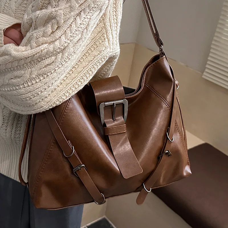 Vintage PU Leather Backpack Women Convertible Shoulder Bag Large Capacity Retro Commute