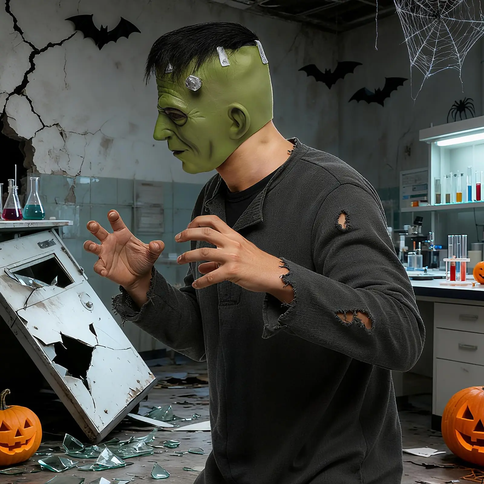 Maska Frankenstein dla dorosłych, maska potwora, horror, lateksowa maska na całą głowę, kostium męski damski, rekwizyt na Halloween, cosplay, imprezę.