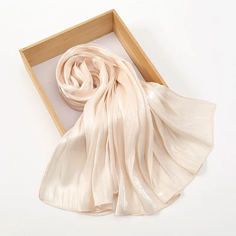 Amazon Hot Sale Breathable Cool Island Satin Crepe Long Scarf, Malaysia Metallic Thread Headwrap Turban Scarf