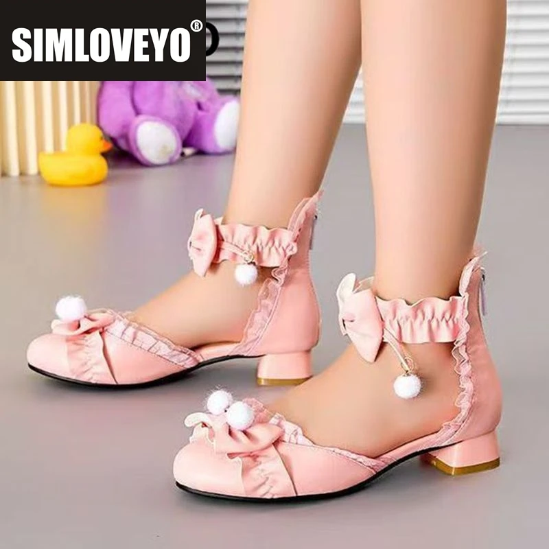 

SIMLOVEYO Сандалии в стиле Лолиты для девочек с круглым носком и блочным каблуком 2,5 см, с пряжкой и ремешком и бантом 31 32 33, женская обувь для вечеринок