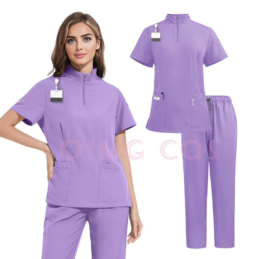 scrubs-women-uniforms-wholesale-medical-jogger-set-nurses-accessories-dental-clinic-pet-grooming-scrub-top-pants-scrubs