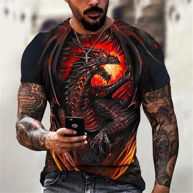 

Fashion 3D Dragon Printed T Shirt For Men Hip Hop Trend Harajuku Streetwear Casual O-neck Short Sleeve Loose Tops Summer Clothes