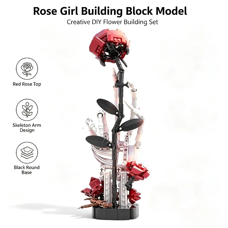 Rose Building Blocks Model, Creative DIY Assembled Bricks Toy, Flower Construction Kit for Kids Gift and Tabletop Display