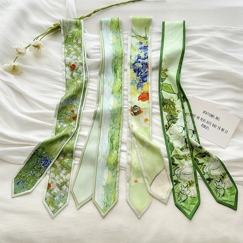 2025 Top Novelty French Fashion Clothes Decorate Pointed Corner Women Scarf Luxury Printing Green Small Ladies Neck Tie Scarf