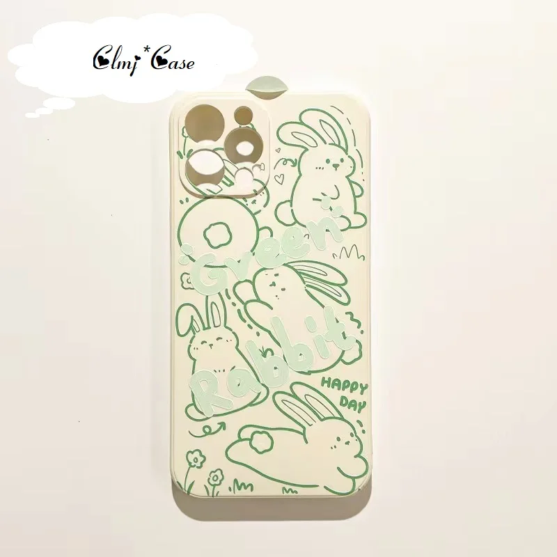 

Clmj Vintage Cute Rabbit Phone Case For iPhone 11 12 Mini 13 Pro 14 XR XS Max X 7 8 Plus Se 2020 Silicone Soft Protective Cover