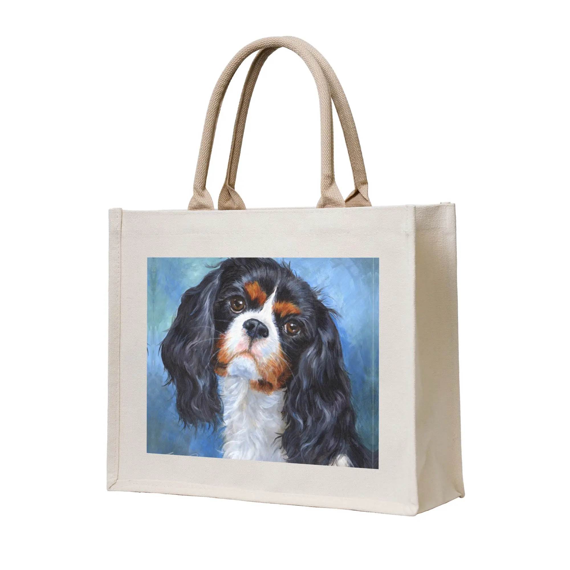 Recycling Pet Dog Cavalier King Charles Spaniel Shopping Bag Women Tote Bag Portable Animal Groceries Shopper Bags