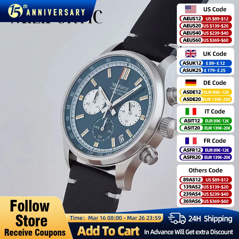 Milifortic jam tangan kronograf 3 Sub-dial, arloji Quartz gaun kalender Stainless steel safir kulit 10ATM klasik