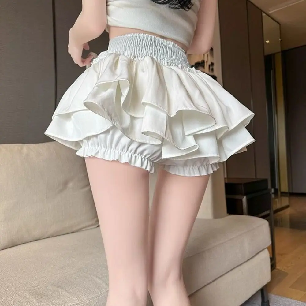 Double Layered Mini Cake Skirts A-line Irregular Belt High Waisted Pleated Skirt Ball Gown with Safety Pants Shorts Mini Skirt