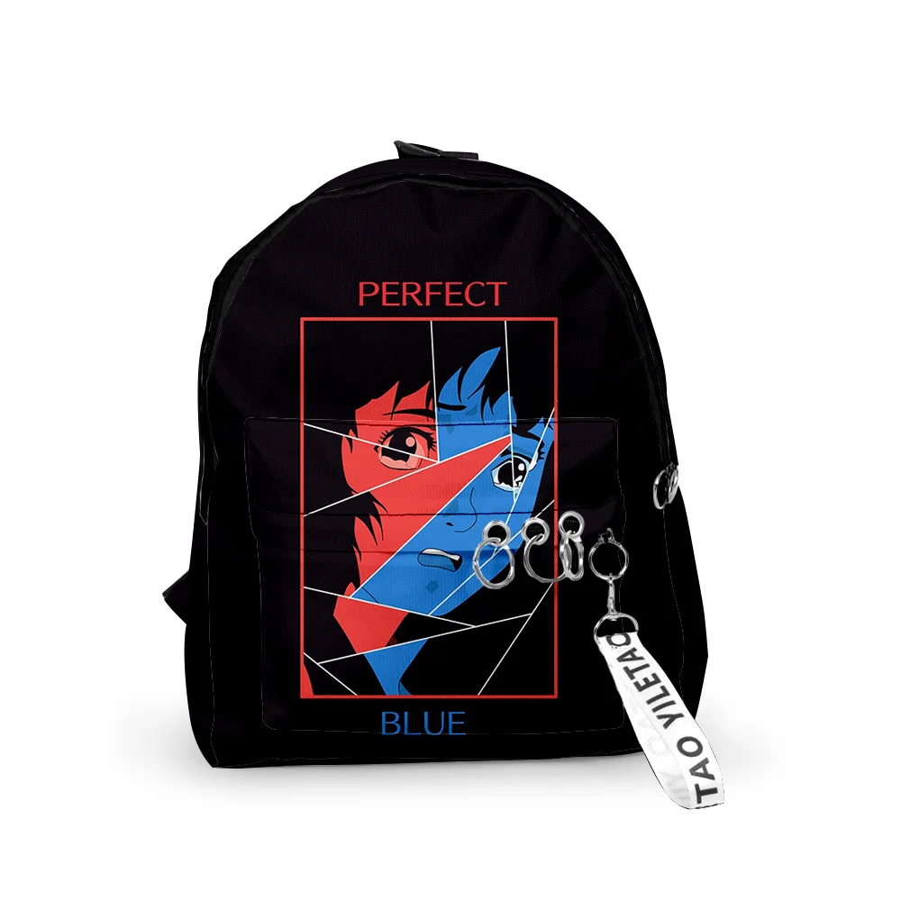 กระเป๋านักเรียนอินเทรนด์สีฟ้าสดใสพิมพ์ลาย3D สำหรับเด็กผู้ชาย/เด็กผู้หญิง, กระเป๋าเป้สะพายหลังลาย Oxford กันน้ำใส่ขนาดเล็กมีโซ่กุญแจกระเป๋าเดินทาง