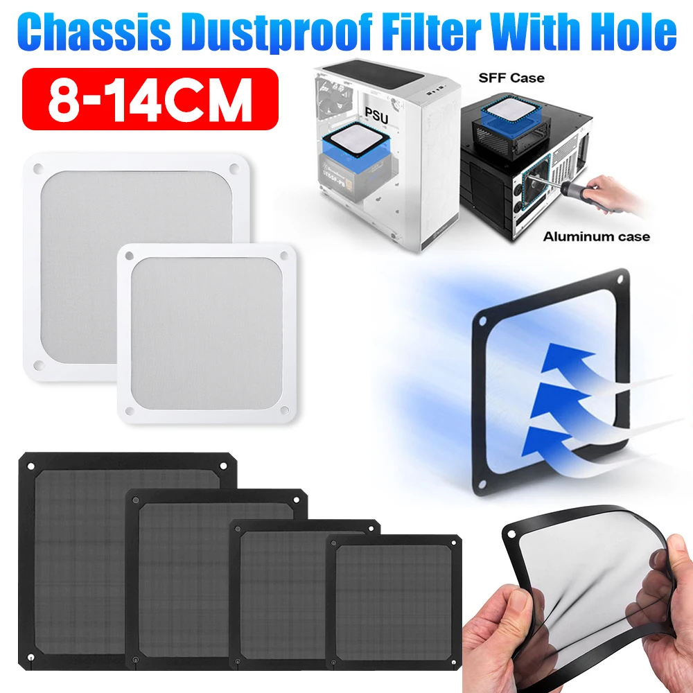 8-14cm Chassis Dustproof Filter With Hole Magnetic Frame Dustproof Mesh Cover Net Guard For PC Computer Cooling Fan Power Supply