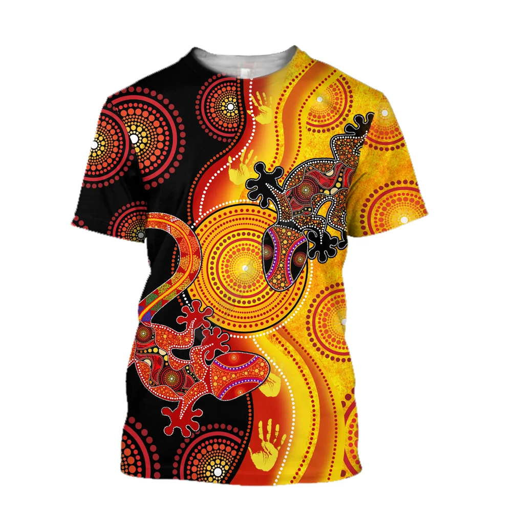 Camisetas para hombre y mujer aborigen australiana con estampado 3D de lagarto púrpura, ropa informal de verano