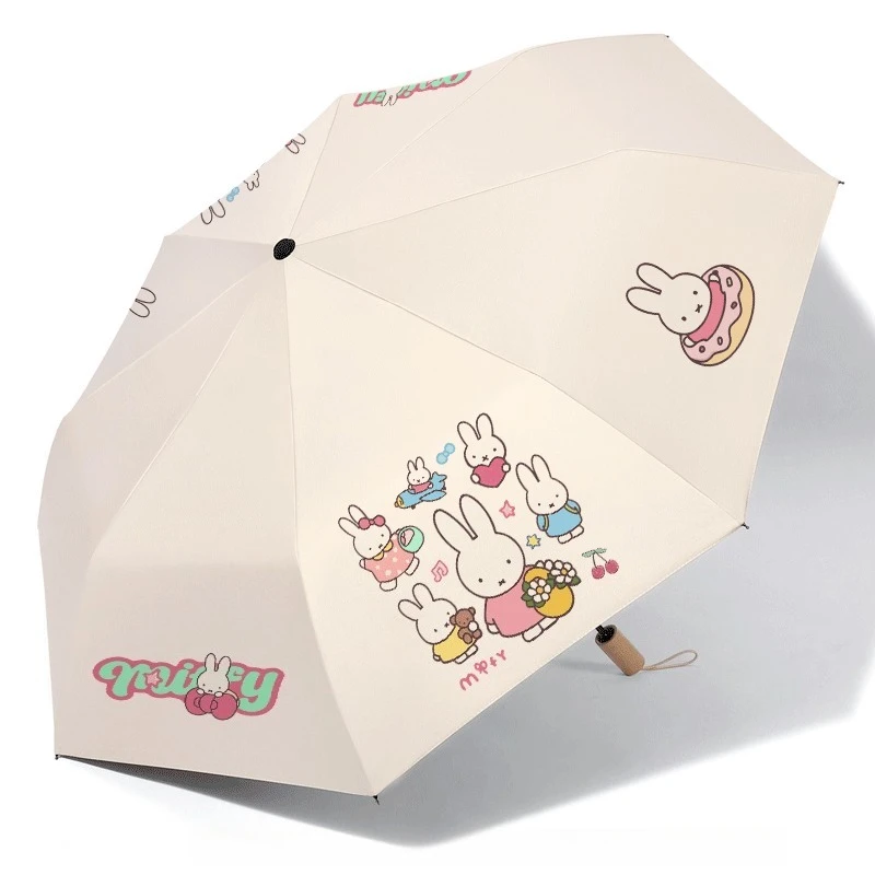 Miffy vollautomatischer Regenschirm mit hochwertigem Cartoon-Print, verdickter schwarzer Beschichtung, geeignet für Sonnenschutz und Regenschutz sowie UV-Schutz. – Detail 2