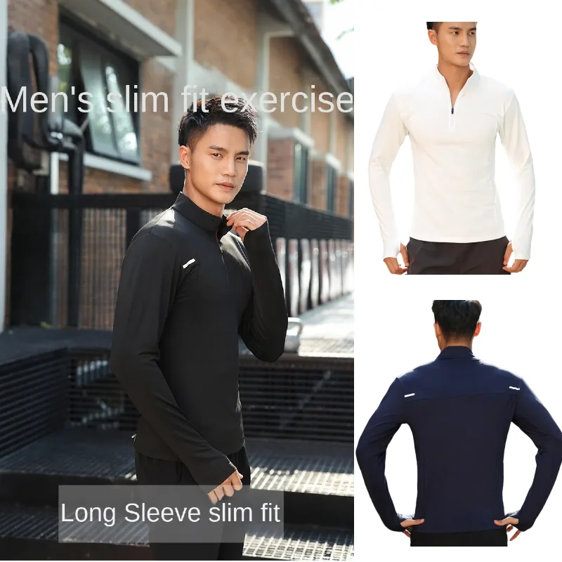 

Spring And Autumn Sports T-shirt Men's Long Sleeve Vertical Collar Running Quick-drying Clothes Winter Morning Running Clothes