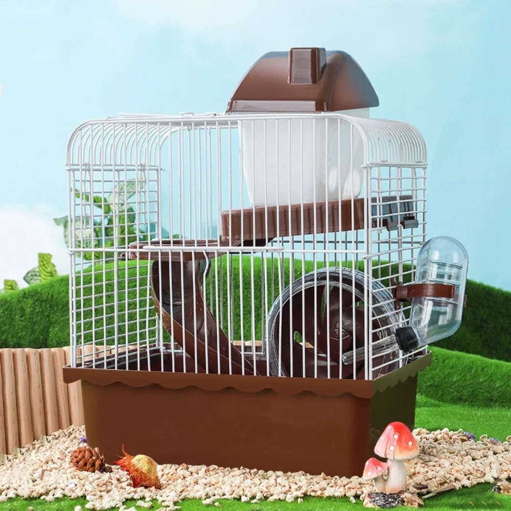 

Ventilation Hamster Double-storey Villa Removable with Handle Pet Castle Cage with Running Wheel Feeding Bottle Hamster Nest
