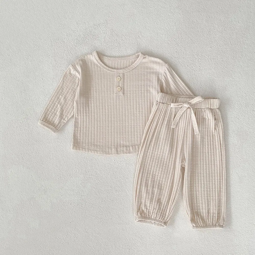 Korean Version Baby Autumn Outfit Set Soft and Comfortable Home Clothes Spring and Autumn Base Pajamas Can Be Worn Outside