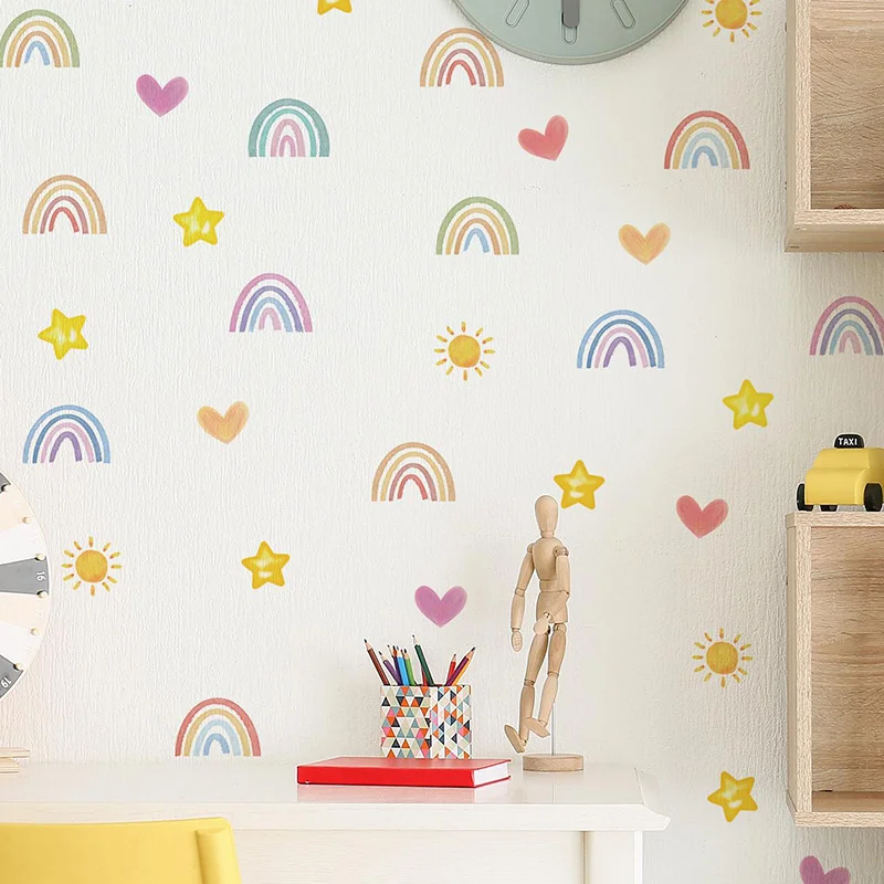 Boho Hearts Rainbow Wall Stickers For Children Baby Room Decor Nursery Wall Art Decals Vinyl Mural Nordic Girl Bedroom Decor