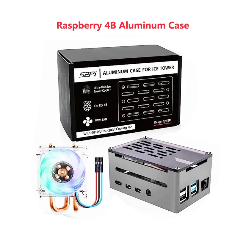 

Raspberry Pi 4 NAS Aluminum Case with RGB 4010 Low Profile Ice Tower PWM Cooling Fan For Raspberry Pi 4 Model B 2GB 4GB 8GB