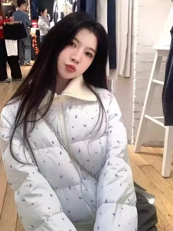 

plus Size Women's Sweet Floral Collar Cotton Jaet Bread Sle Faionable Agel Korean System ort Sve Zipper Closure