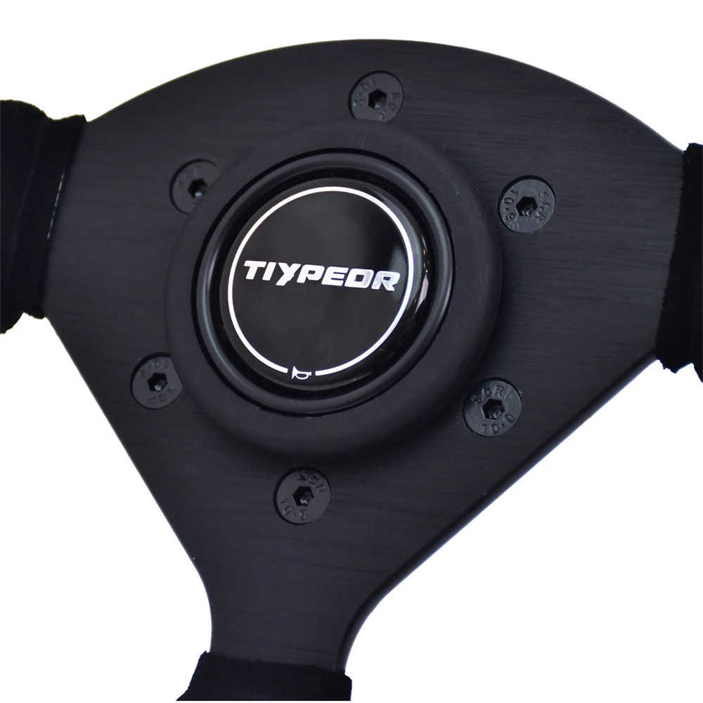 TIYPEOR 270mm 11Inches Small Size Sports Steering Wheel 3 Spokes Black Suede Leather Drift Simulation Racing Game Steering Wheel view 5