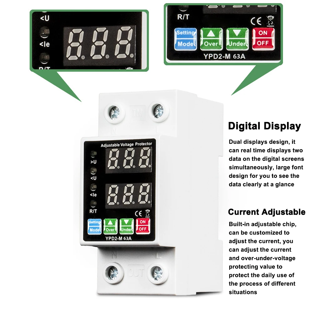 Dual Displays Self-reset Protector Overvoltage Undervoltage Current Adjustable Circuit Breaker Automatic Reclosure Switch