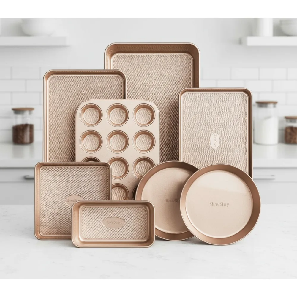 

8-Piece Nonstick Bakeware Set, Ceramic Coated Baking Pans for Cookies, Muffins & More - Perfect for Home Bakers