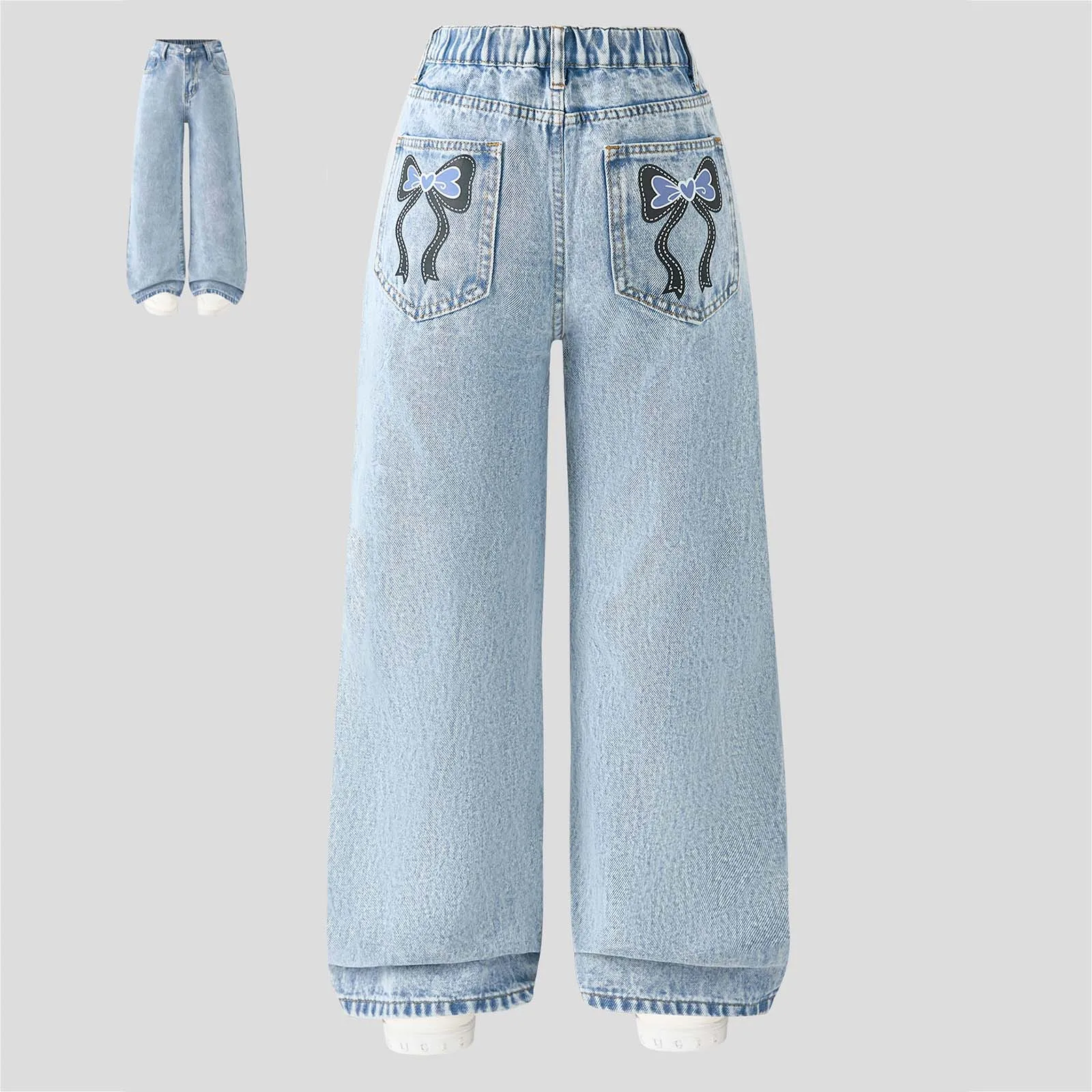 

Girls Drawstring Pants Teenage Girls Comfortable And Fashionable Bow Embroidered Jeans Toddler Pants with Pockets Girls