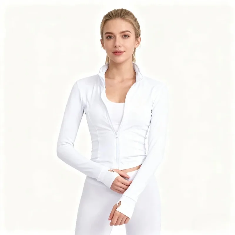 

Спортивная кофта для бега и фитнеса с длинным рукавом, на молнии, облегающая, стильная, для весны и осени, женская одежда для йоги и тренировок