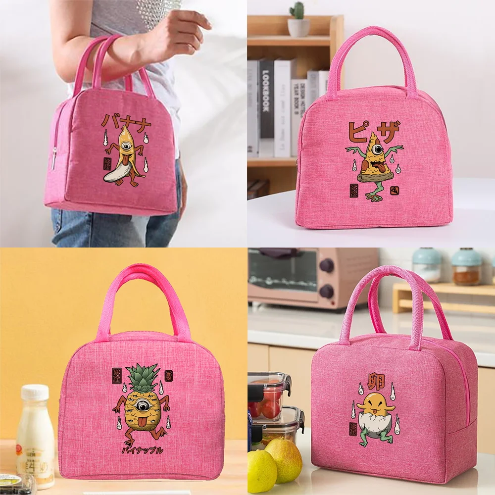 Lunch Bag Women Thermal Insulated Lunch Box Tote cute monster Print  Bento Pouch Picnic Travel Hiking School Office Storage Bags