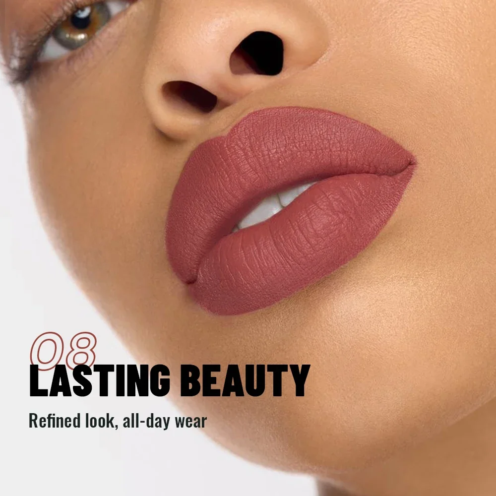 قطعة واحدة من أحمر الشفاه غير اللامع، كوب غير لاصق مقاوم للماء يدوم طويلاً، مخملي سائل غير يتلاشى، مناسب للاستخدام اليومي