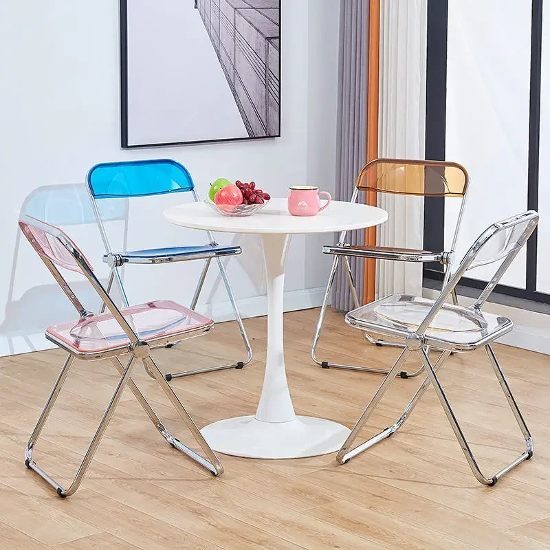 Transparent Folding Chair, Fashion Crystal Dining Chair, Light Luxury Stool with Backrest, Live Photo