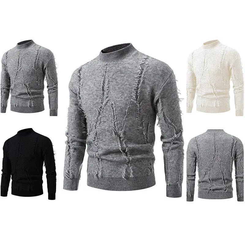 

Winter 2025 Men's Casual Knitted Sweater Large Size Overhead Top Faion Urban Sle Long Sve f High Collar Knitwear