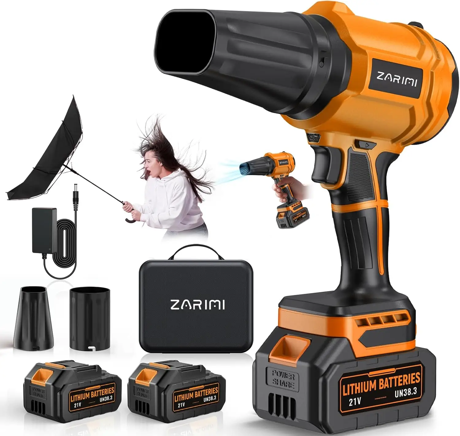 

Cordless Leaf Blower, 980000 RPM Handheld with 2x4.0Ah Batteries & Charger, Lightweight for Lawn Care, Orange