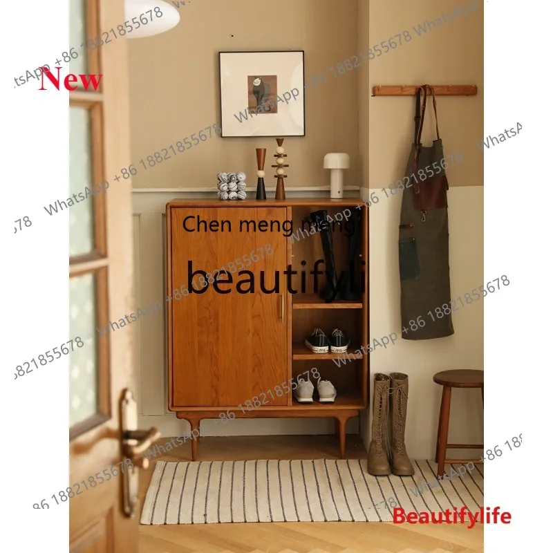 

cn8350 ss Japanese Style Entrance Shoe Cabinet Small Apartment Doorway Household Drawer Double Door Cherry Wood Black Walnut Sol