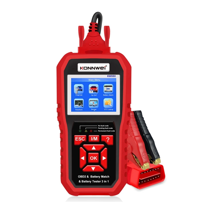 

KONNWEI KW880 12V Car Battery Tester Analizer Auto Diagnostic Tool Battery Match 3 In 1 Car OBD2 Scanner Full OBD2 Function