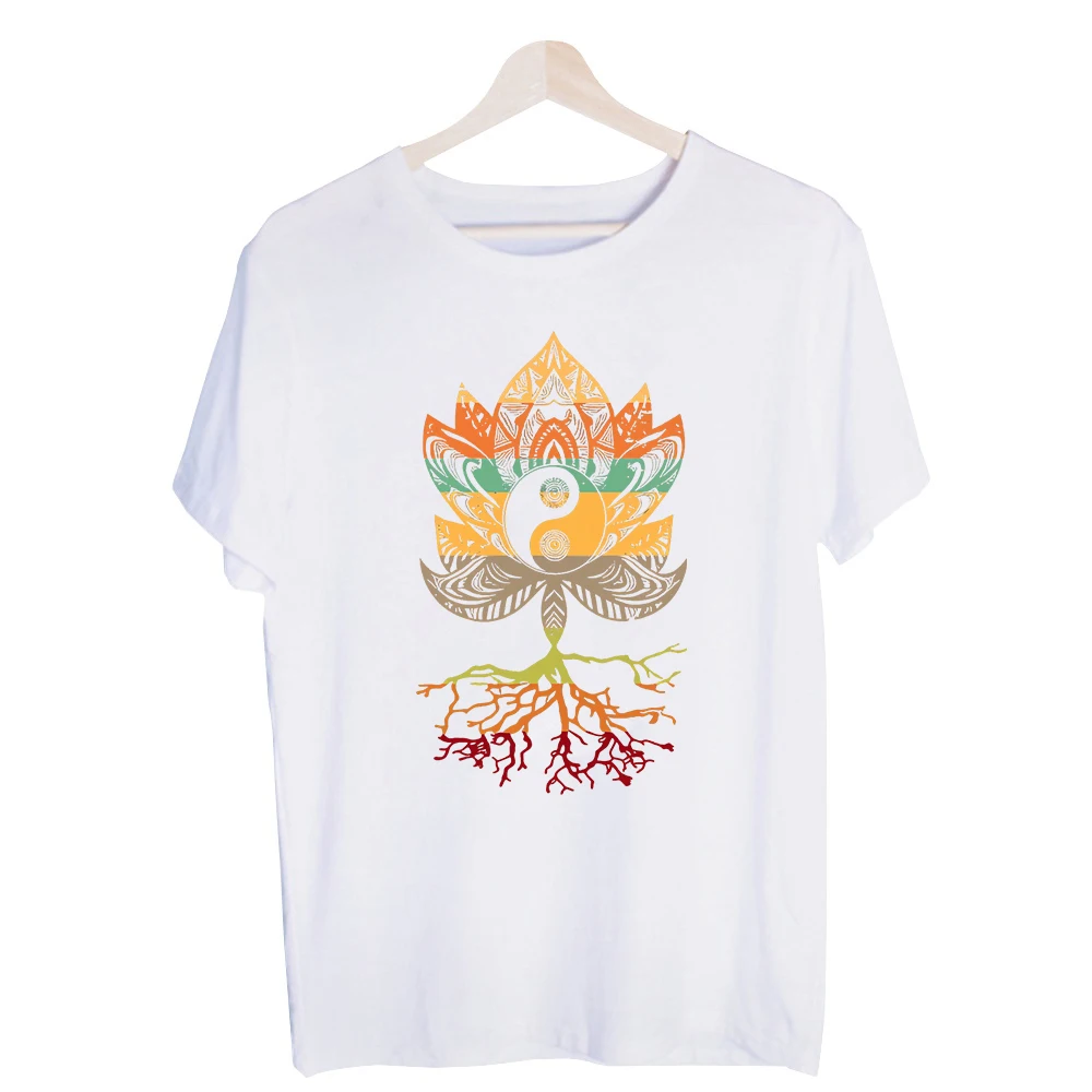 Men's Lotus Yin Yang Graphic Tee, Short Sleeve Crew Neck T-Shirt for Yoga and Spiritual Casual Wear