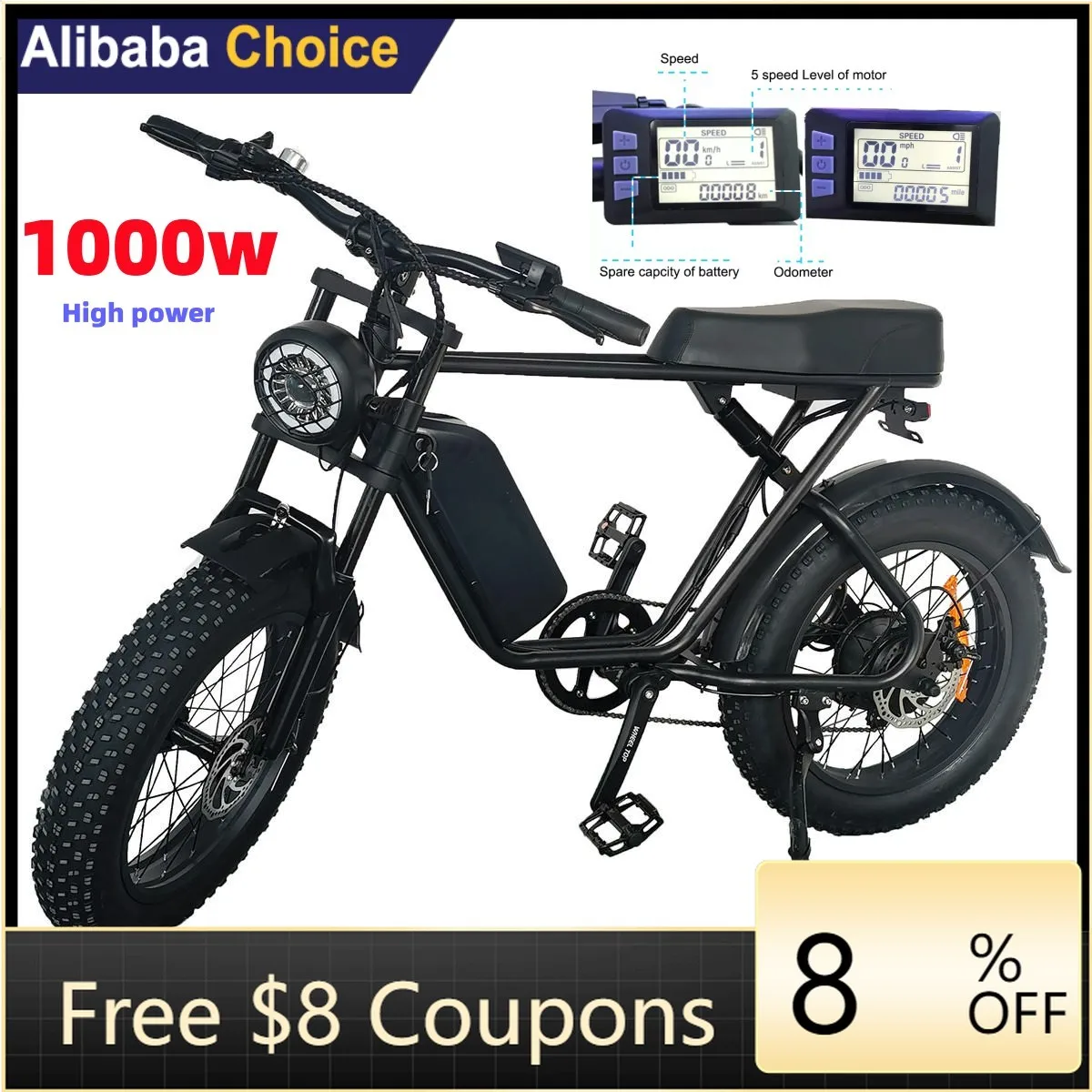 

STLF DZ WJW Advanced Warehouse Stock Bicicleta Electrica Retro E-Bike 1000W Motor Two Seat Off Road E Bike Fat Tire Electric B