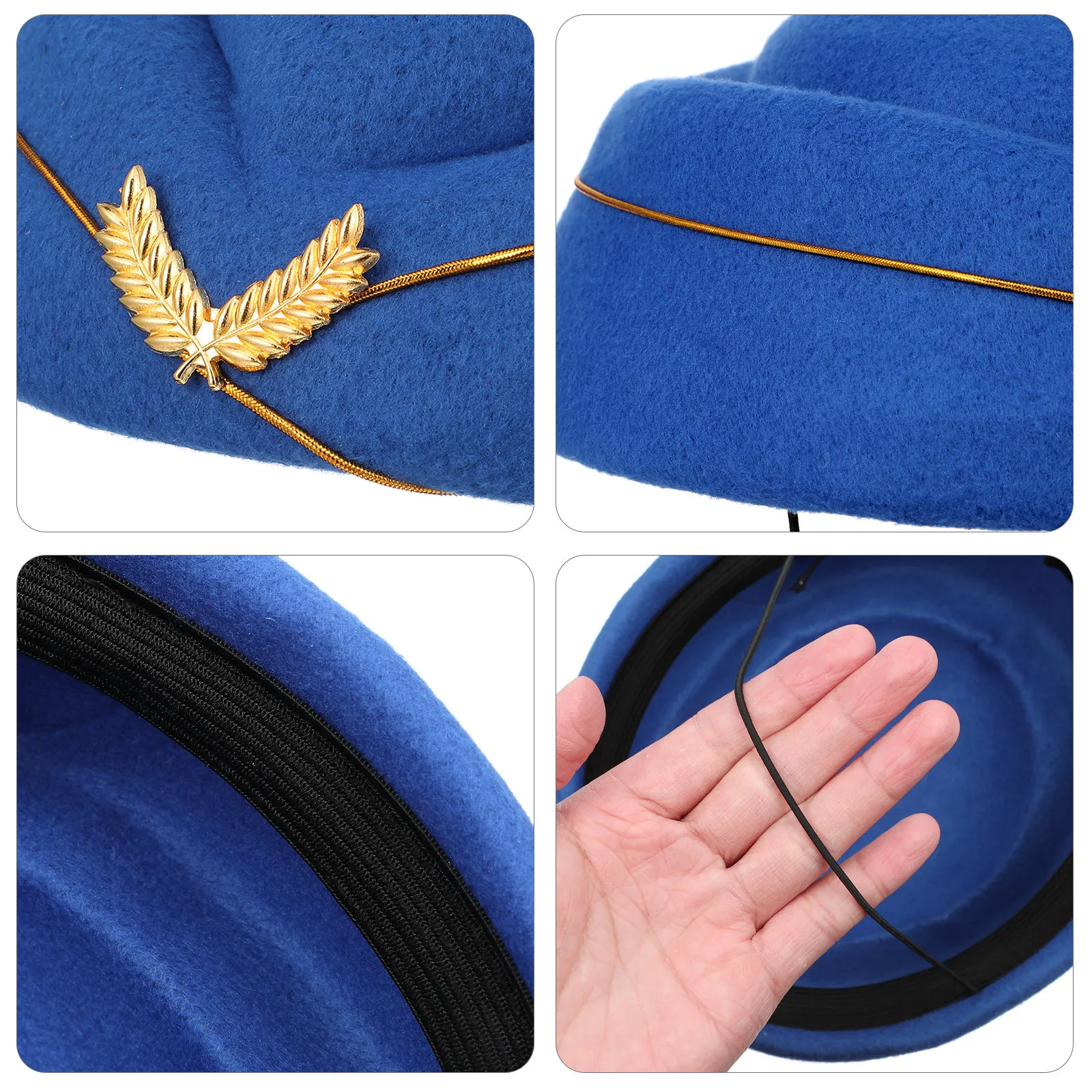 

Woolen Air Stewardess Hat Flight Attendant Cap Navy Blue Size M Comfortable Decorative Prop for Cosplay Performance
