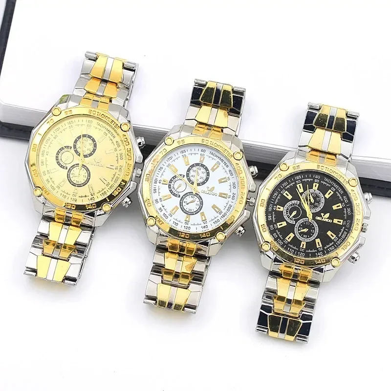 Relojes para hombre, reloj de pulsera de acero inoxidable plateado y dorado de cuarzo, reloj masculino, vestido clásico, piloto de negocios, reloj automático de lujo