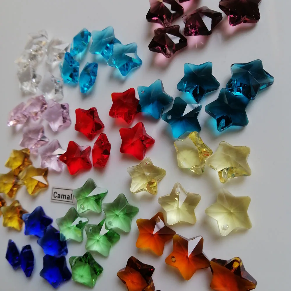 Camal 10PCS 14mm Star Crystal Bead One Hole Prisms Pendant SunCatcher Charms Ornament Necklaces Jewelry Making Craft Accessories