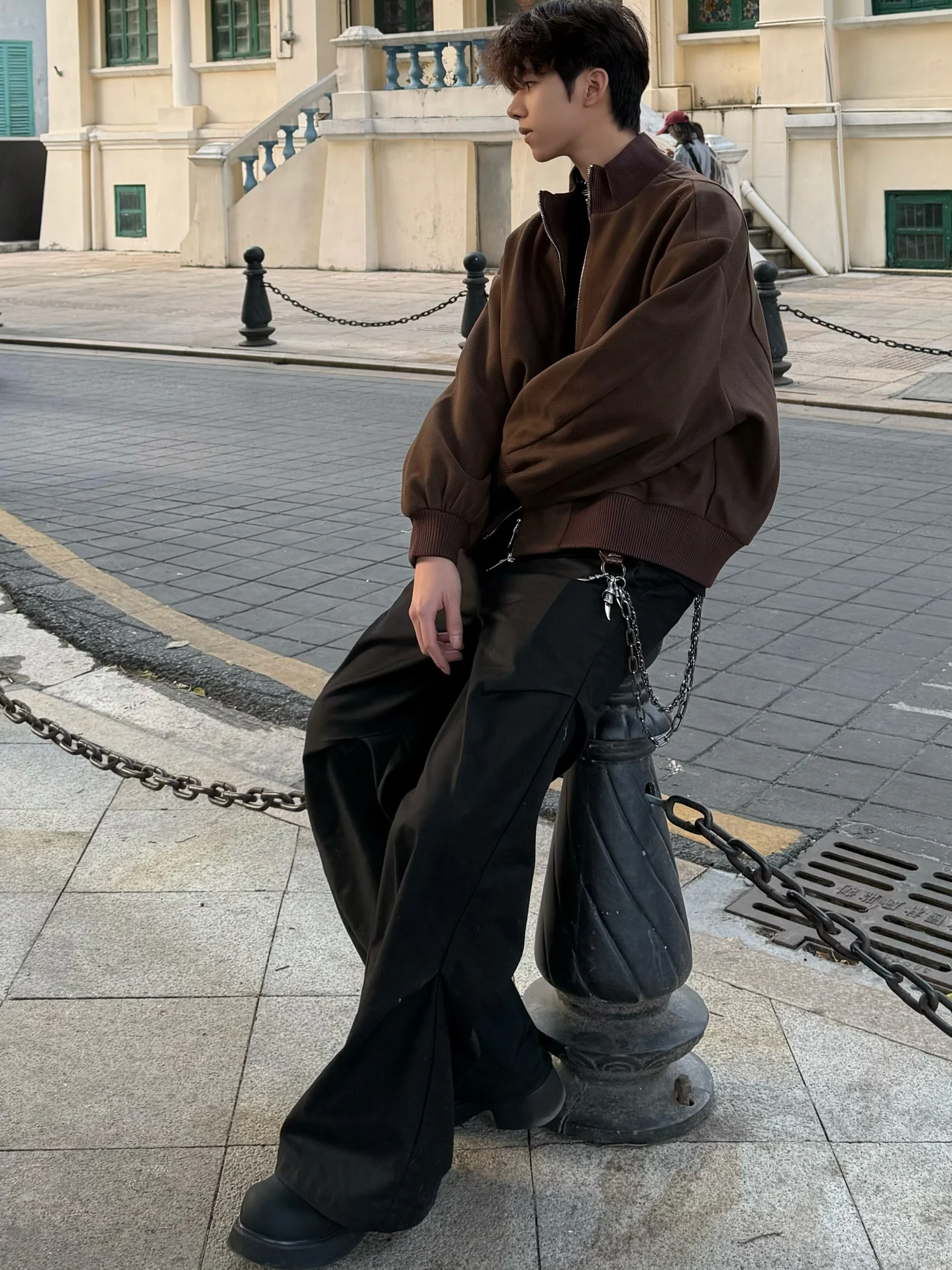 

American Retro Cleanfit oulder Pad Jaet Men's Spring Autumn Loose Casual ape Stand Collar ort Coat Zipper Closure