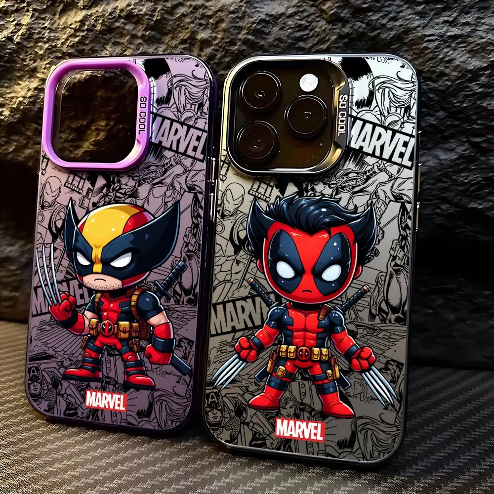 Hot Anime Marvel Deadpool Wolverine Phone Case For iPhone 16 15 14 13 12 11 Pro Max X XR XSMAX 8 7 Plus Candy Matte Back Cover