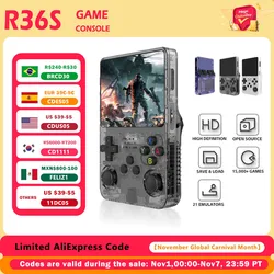 Open Source R36S Retro Handheld Video Game Console Linux System 3.5 Inch IPS Screen Portable Pocket Video Player 64GB Games