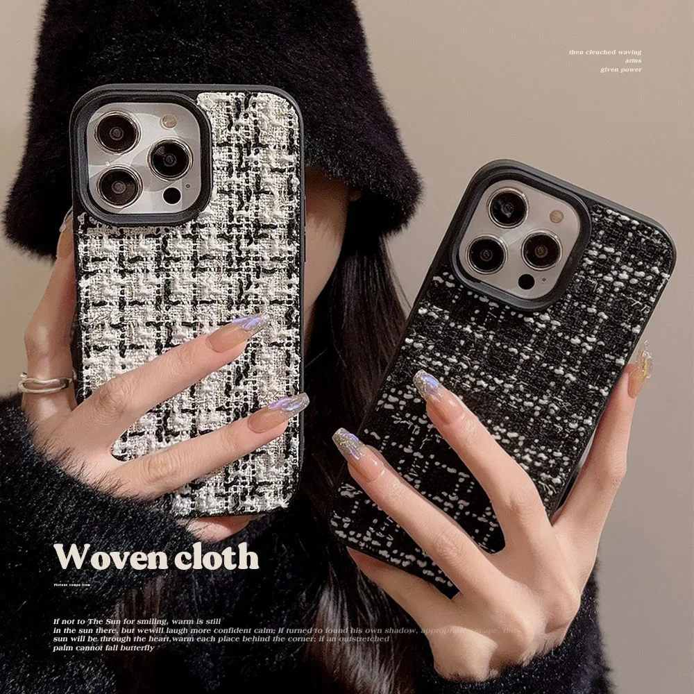 Luxury Soft Woven Pattern Cloth Phone Case for IPhone 15 14 13 12 11 Pro Max Plus Shockproof Bumper Cases Cover