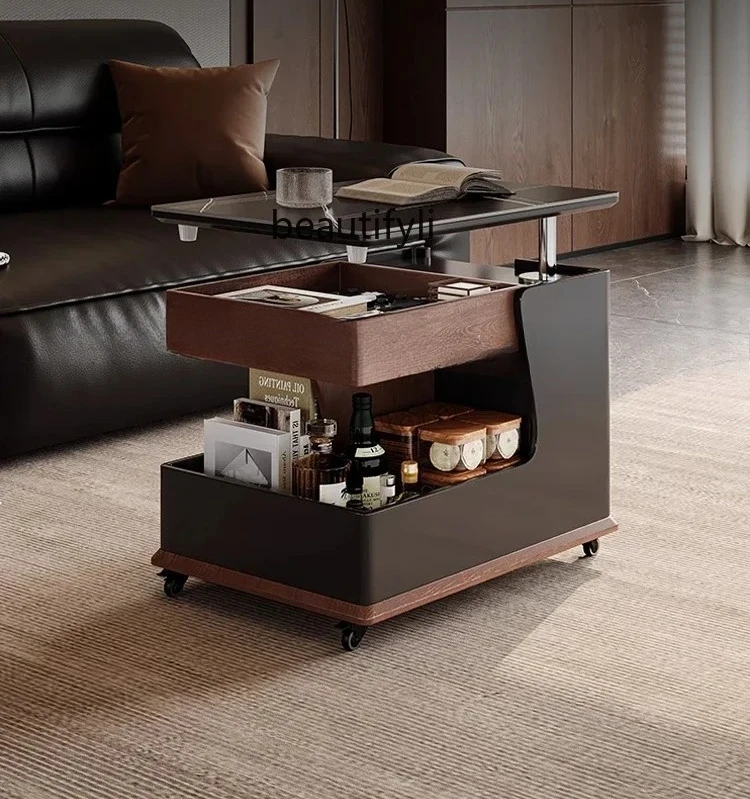 

Household Sofa Side Cabinet Italian Minimalist Bedside Table Multifunctional Shelf Movable Cart