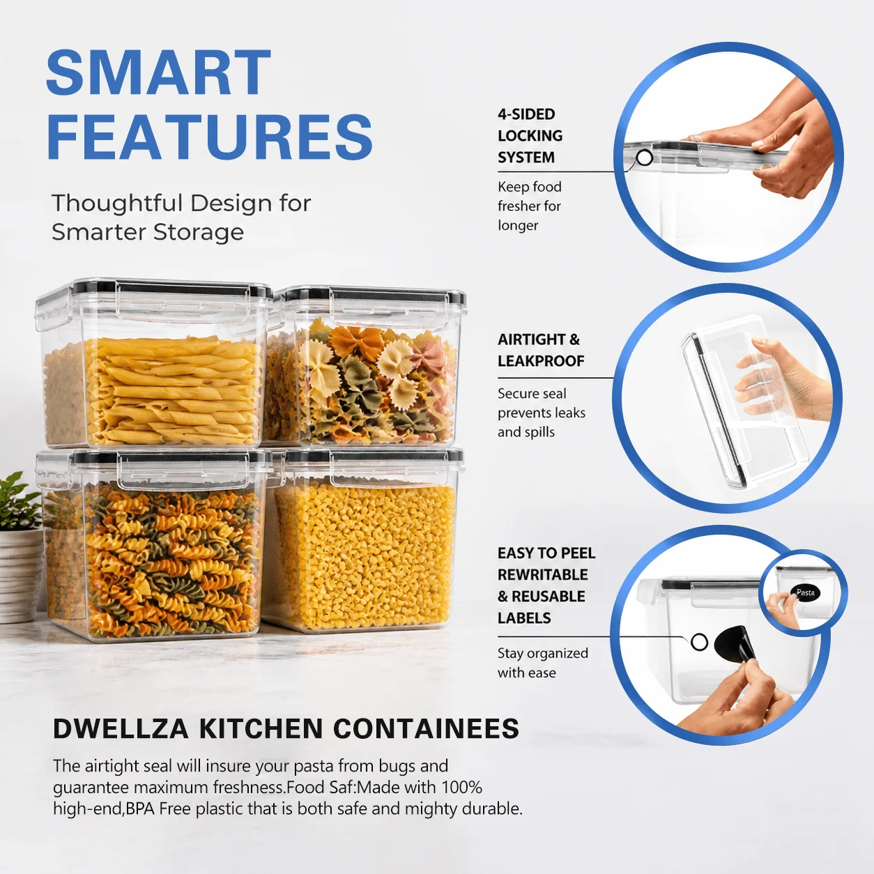 16個入り気密食品保存容器セット、8個の容器+8個の蓋、食器 - Snacks Food Labels のレビューと価格