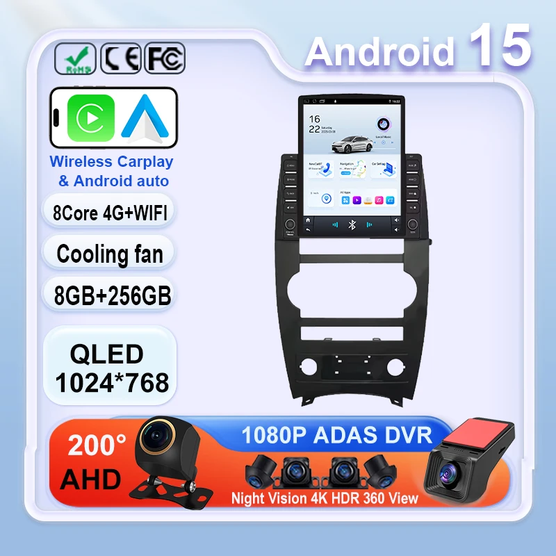9.7“Android 15 Car Radio For Jeep Cherokee Commander XK 2005 2006 2007 2008 2009 2010 2011 Multimedia Player GPS Stereo Carplay
