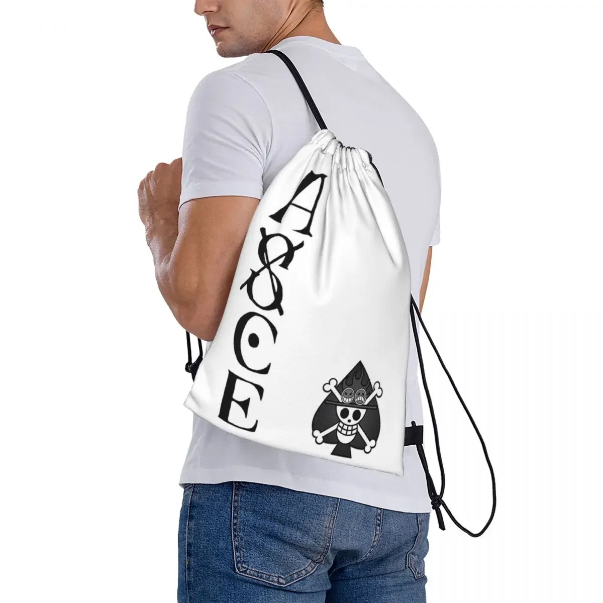 Portgas D. Ace-mochilas de Anime portátiles con cordón, bolsa de almacenamiento de bolsillo, bolsa de libros para la escuela de viaje