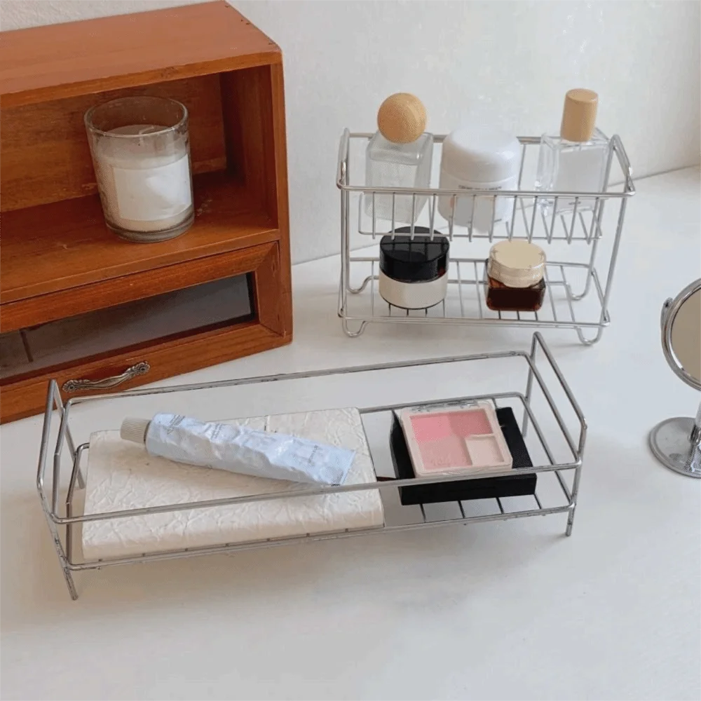 

Double Layers Stainless Steel Storage Rack Space Saving Large Capacity Makeup Storage Stand Waterproof Modern Cup Holder
